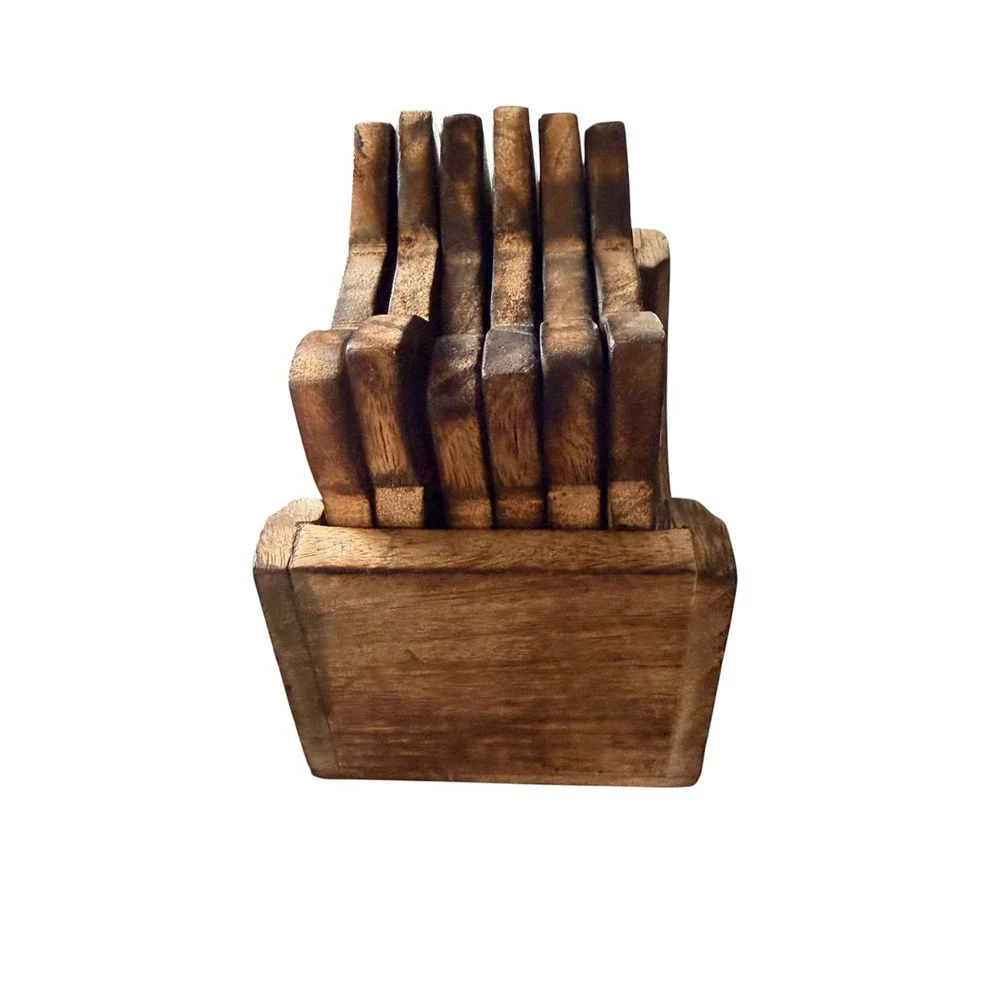 Handmade Wooden Fox Cat Face Coaster Set of 6 with Holder Rustic Brown India